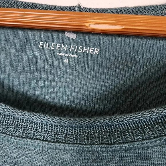 EILEEN FISHER Top Blouse Women's M Green Oversized HIgh Low Hem Boat Neck - Picture 3 of 13